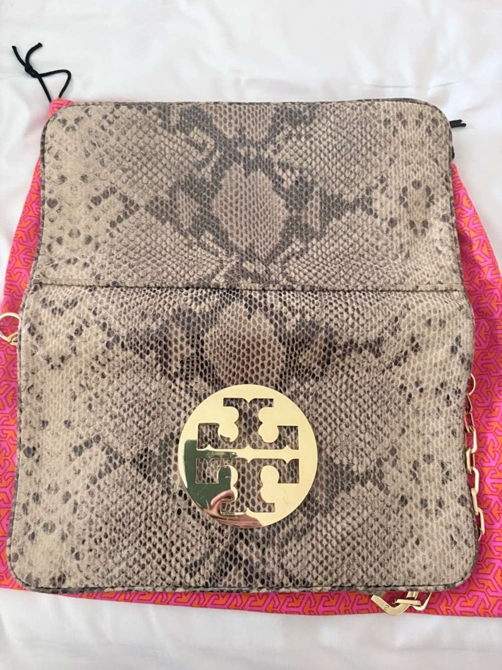 Tory Burch Audra Reva Leather Python Print Shoulder/Clutch Bag - Picture 7 of 13